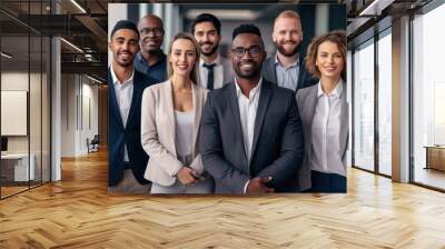 Group of successful smiling multiethnic business team looking at the camera . Generative AI Wall mural