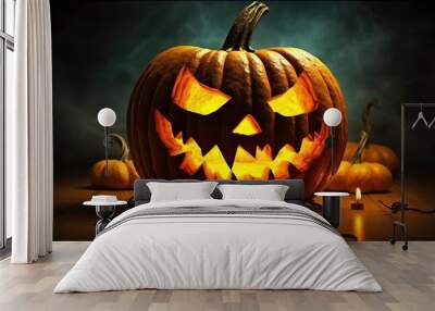 Halloween Scary Jack O Lantern Pumpkin Carving Photo Wallpaper Generative AI Wall mural