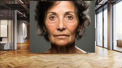 headshot of a mature senior woman looking at the camera on gray background Wall mural