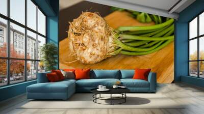 celery root  close up on wooden board Wall mural