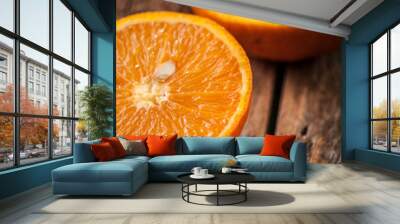 Orange fruit close up cut wood Wall mural