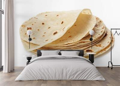 Piadina tortilla and wrap isolated on a white background Wall mural