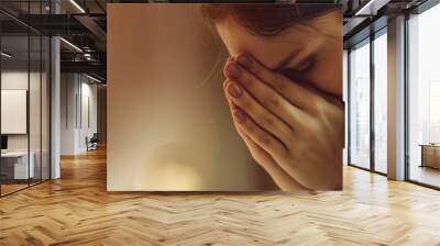 religious Woman praying with her hands clasped with plenty of copy space Wall mural