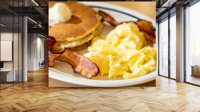 Scramble eggs, hot cakes and bacon Wall mural