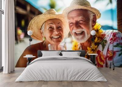 senior couple having a fun in tropical island. Generative AI Wall mural