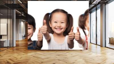 Set of smiling children giving a thumbs up isolated on white background Wall mural