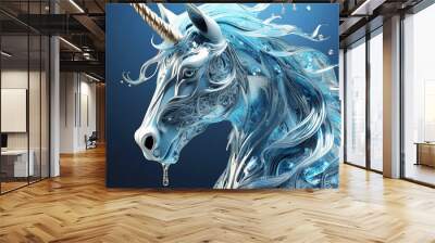 detailed blue unicorn sculpture crafted by water and ice to mimic the majestic creature's unique app Wall mural