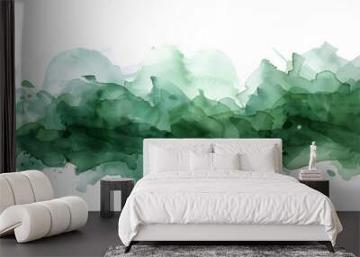 Green watercolor splotch texture on transparent background. Wall mural