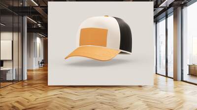 Trucker cap mockup with blank logo space for branding design isolated on a neutral background in realistic 3D rendering. Baseball hat template and sport apparel concept Wall mural