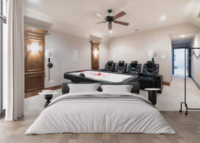 Traditional Media Game Room with leather chairs and air hockey table Wall mural