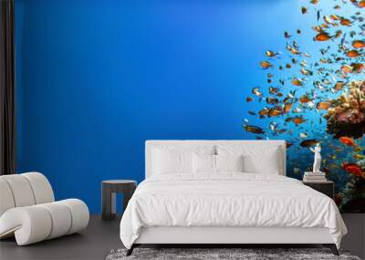 Red sea coral reef landscape with corals and damsel fishes banner background Wall mural