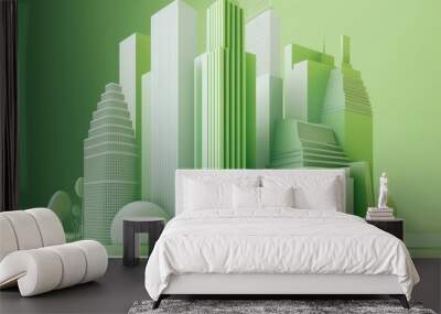 3D modern sustainable skyscraper background with a city. Generative AI Wall mural