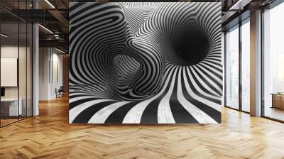 A black and white image of a spiral with a hole in the middle Wall mural