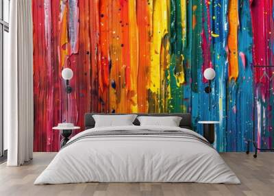 A colorful painting with a rainbow of colors and splatters of paint Wall mural