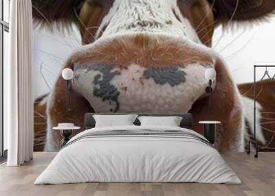 A cow with a white face and brown spots Wall mural