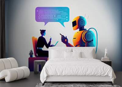 Artificial intelligence chat, anthropomorphic robot artificial intelligence talking with human. Generative AI Wall mural