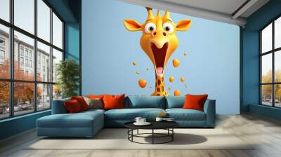 Cute 3D cartoon of giraffe character. Generative AI Wall mural