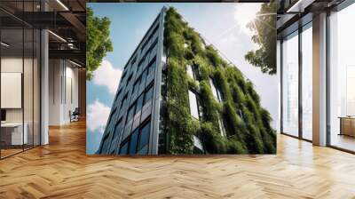 Eco-friendly building in the modern city. Generative AI Wall mural