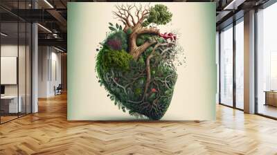 Generative AI illustration of human heart made of plants and trees Wall mural