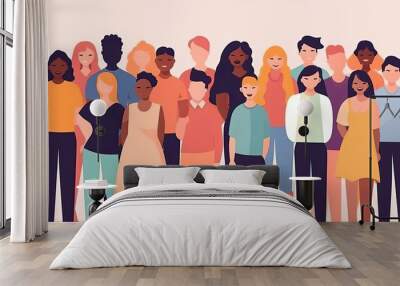 Group of diverse young people representing gen Z Wall mural