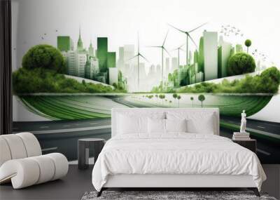 Modern green sustainable highway, city background. Generative AI Wall mural