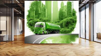 Modern green sustainable highway with truck. Generative AI Wall mural