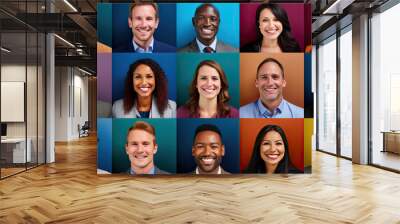 Mosaic of smiling ethnically diverse business people portraits Wall mural