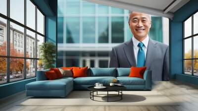 Portrait of asian older businessman in suit. Wall mural