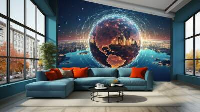 World data exchange with planet earth and network Wall mural