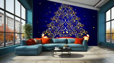 christmas tree blue Wall mural