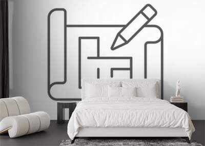 Blueprint and pencil vector icon symbol plan isolated on white background Wall mural