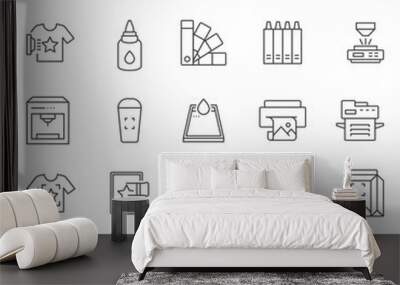 Printing, icon set. Digital and offset, linear icons. Line with editable stroke Wall mural