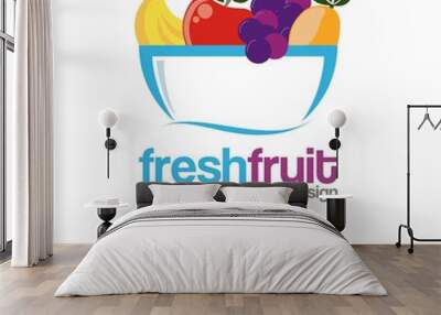 abstract vector illustration for a logo bowl with fruit fresh juice. fresh fruit creative logo desig Wall mural