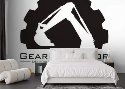 Excavator Design Logo Vector, Circle Gear Excavator Design Vector Logo Template Wall mural