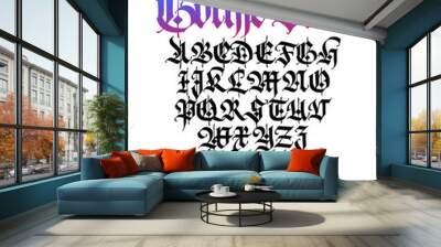 Gothic. Uppercase and lowercase black letters on a white background. Beautiful and stylish calligraphy. Elegant European typeface for tattoo and design. Medieval Germanic modern style. Wall mural