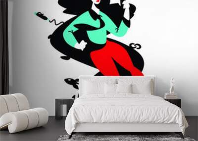 illustration of a girl with a phone on the background of the letter s. vector flat illustration. pr  Wall mural