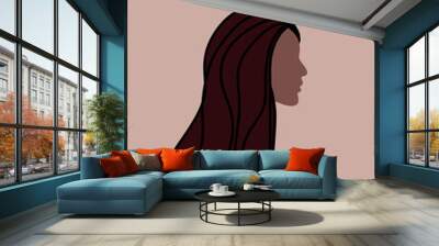 Illustration of a dark skin girl with long hair. Equality, black people. Wall mural