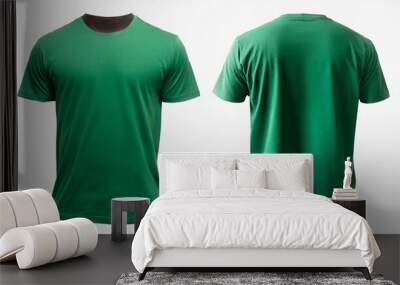 realistic set of male green t shirts mockup front and back view isolated on a transparent background cut out Wall mural