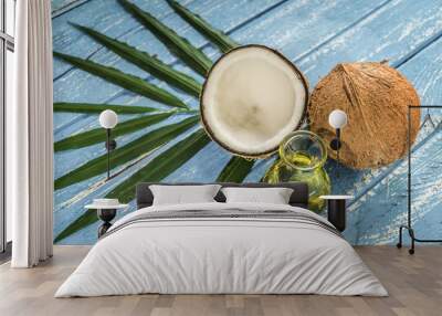 fresh coconuts on old wooden table Wall mural