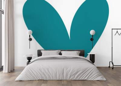 Teal color heart sign isolated on transparent background. Valentines day icon. Hand drawn heart shape. World heart day concept. Love icon. PNG illustration Wall mural