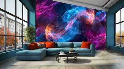 Color ful of swirling neon lights against a dark background in this ethereal and vibrant abstract image. Abstract and background. Wall mural