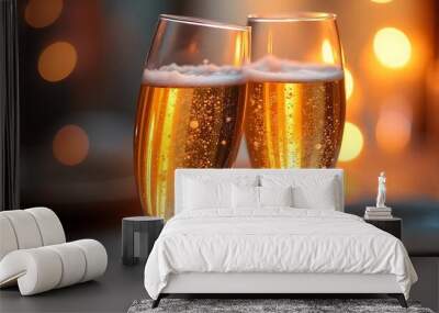 two glasses of champagne, new year toast Wall mural