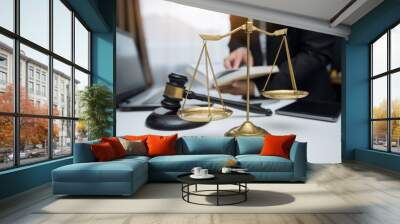 Male lawyer or judge consult having team meeting with client, Law and Legal services concept  Wall mural