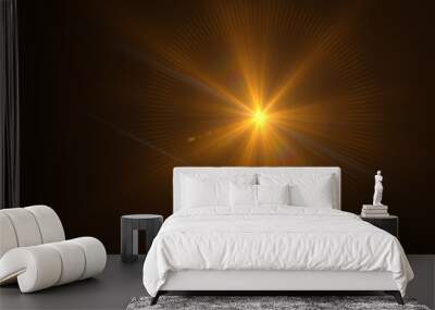 Natural beautiful sun flare on the black background Wall mural