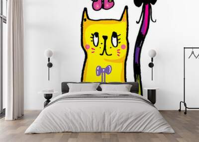 Cute cat,Pet animal vector illustration,Cute cat doodle vector design,Cat hand drawn doodle cartoon Wall mural