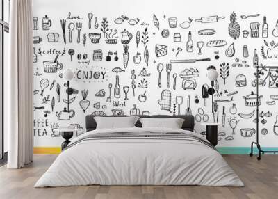 Food doodles,Foods doodles hand drawn sketchy vector symbols and objects Wall mural