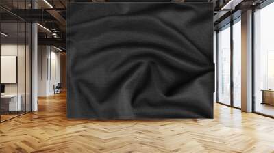 Background texture black cloth. Abstract dark wavy soft. Fabric is wrinkled. Fashion luxury style. Wall mural