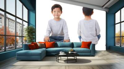 4 sides of boy siting on white background Wall mural