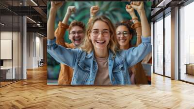 businessman business team businesswoman success meeting celebration colleague office teamwork happy cheerful celebrating group startup student friend Wall mural