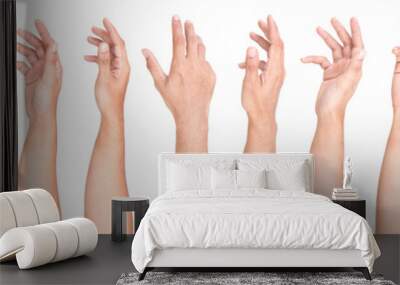 Multiple Male Caucasian hand gestures isolated over the white background, set of multiple images. Wall mural